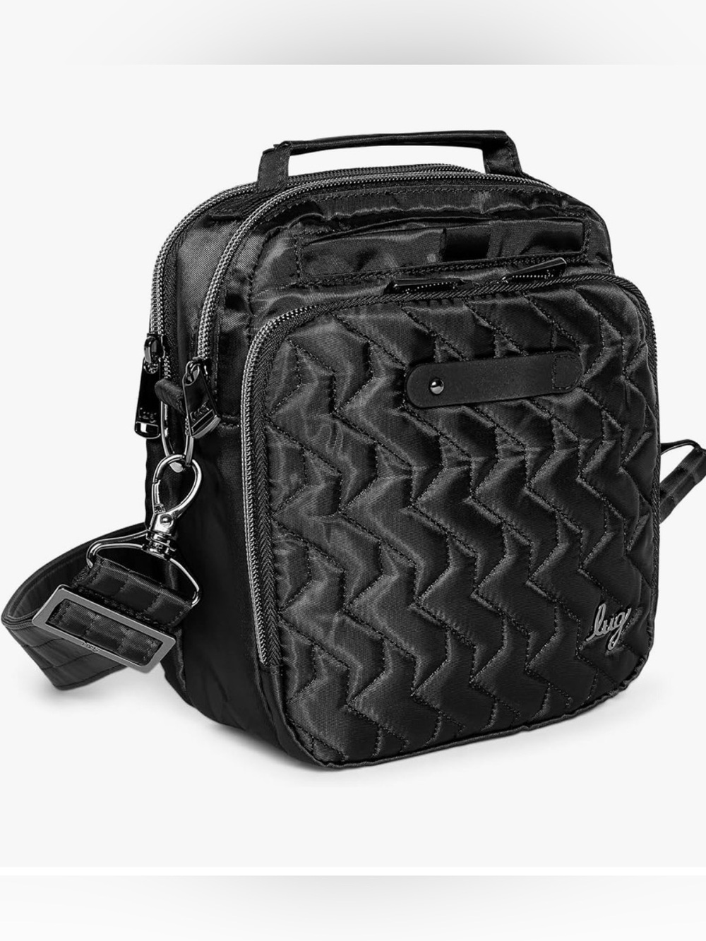 NWT Lug Skeeter  Convertible Crossbody Bag Black Quilted Heart Sparkle Charm
